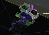 A wireframe rendering of the film setup, with the camera shots.